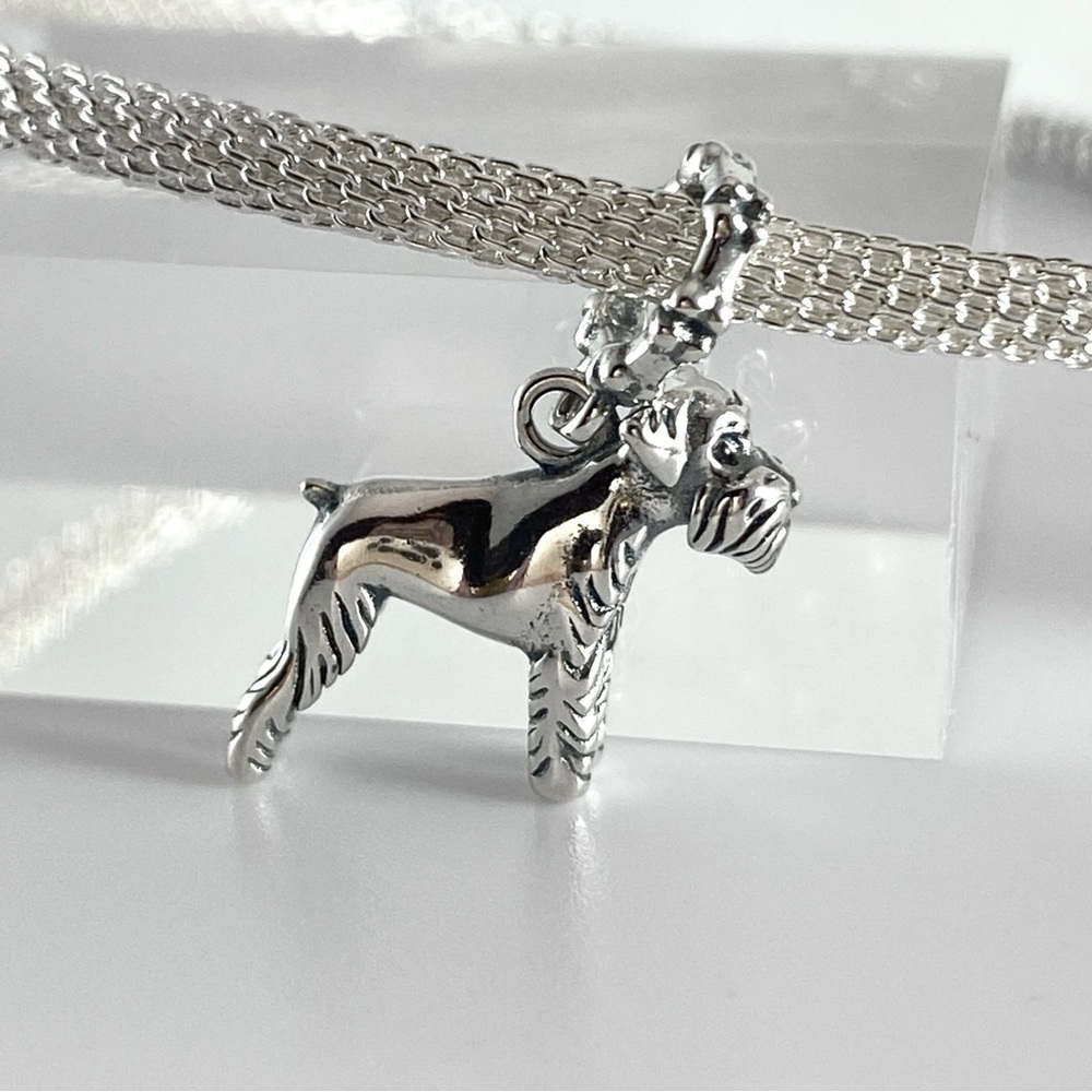 Sterling Silver Schnauzer Puppy Dog Dangle Charm - Picture 7 of 12